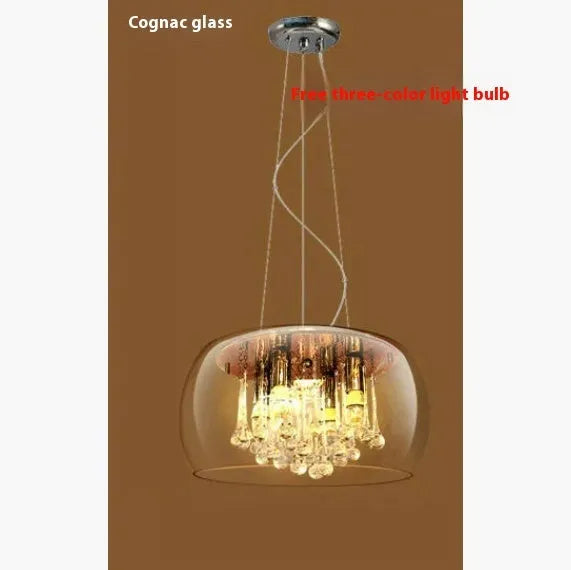 Modern minimalist LED chandelier with smoky gray glass cover, 400mm size, for living room