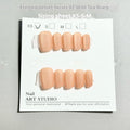 Short ladder false nails with velvet frosted Cat's Eye finish in XS S M sizing options showing Aurora designs