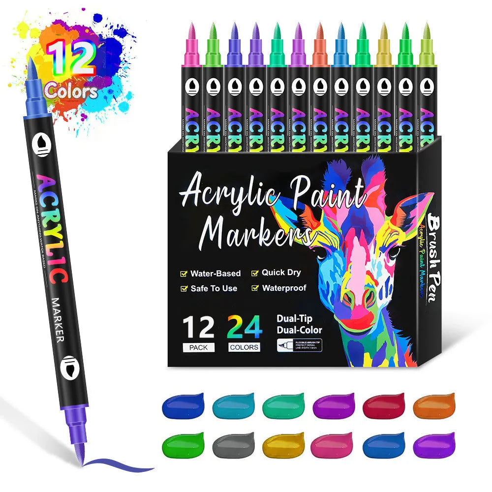 Set of washable double-headed acrylic marker pens showing opaque colour options
