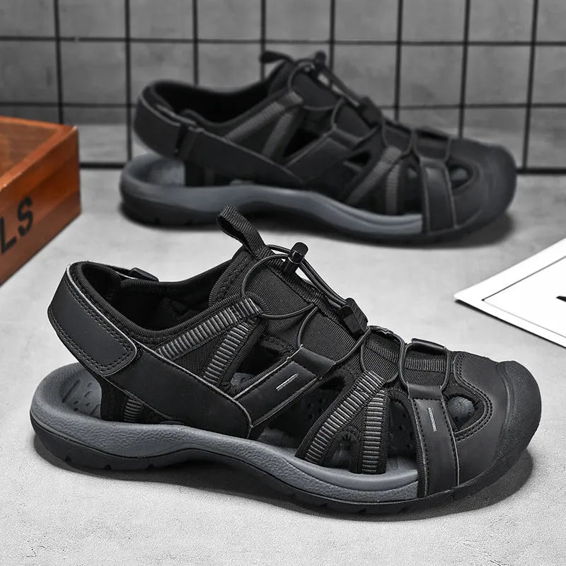 Men's LX01 Blue summer casual sports shoes with mesh upper and Velcro strap.