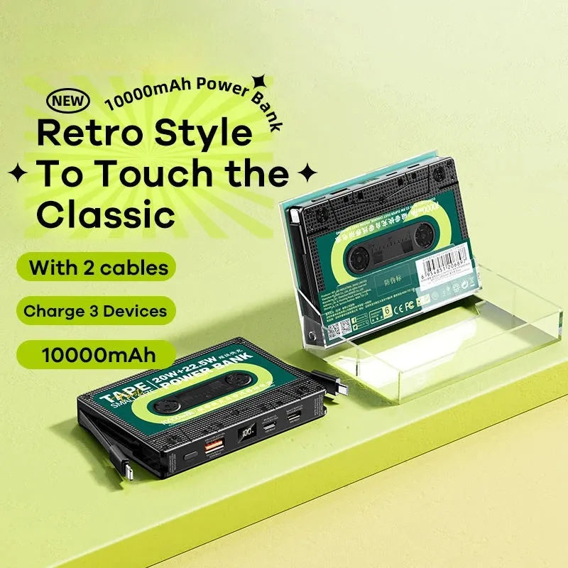 Remax Tape 10000mAh power bank in black with retro design and two-way fast charge