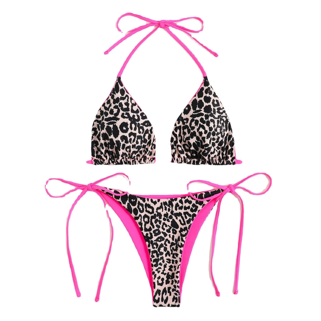 Women's triangle bikini set with lace-up front detail, shown in one of twelve available colour styles