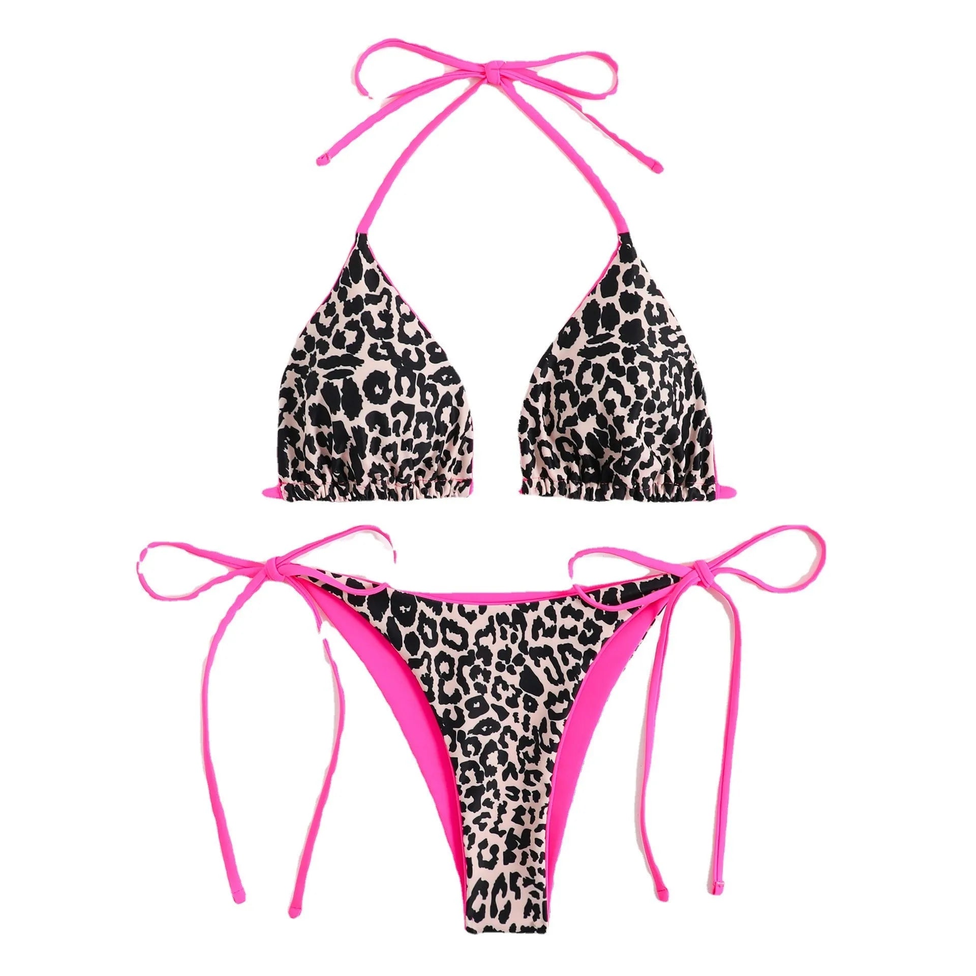 Women's triangle bikini set with lace-up front detail, shown in one of twelve available colour styles