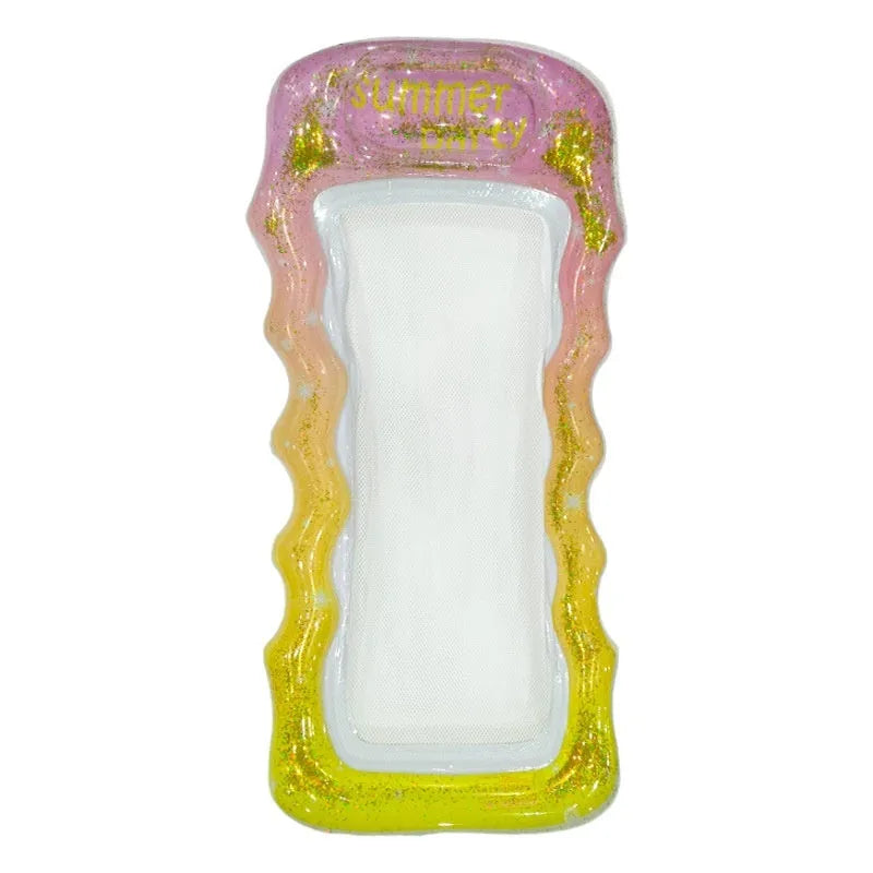 PVC thick sequins inflatable floating row pool lounger in gradient colour with canopy