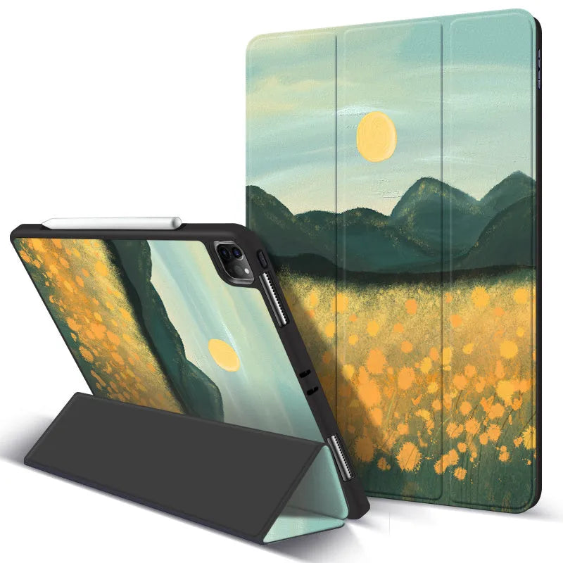 iPad Pro anti-drop protective case with magnetic pen slot and adjustable stand in simple style