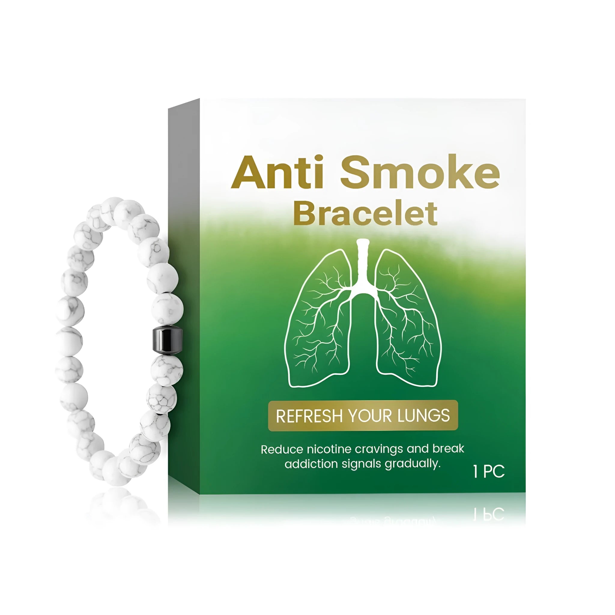 Women's synthetic turquoise smoke prevention bracelet on wrist
