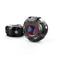 Black waterproof sports digital camera showing front view with dimensions.