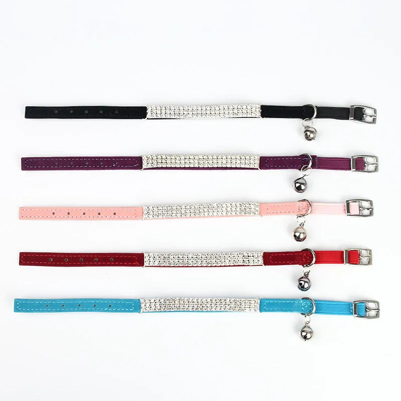 Rhinestone decorated velvet cat collar with adjustable sizing in multiple colour options