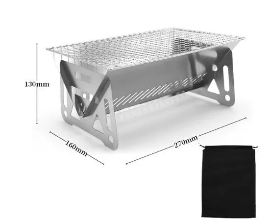 Stainless steel folding barbecue grill with large cooking surface and storage bag
