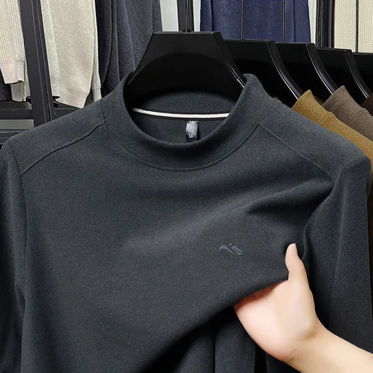 Men's crew neck loose long sleeve t-shirt in solid colour polyester, front view, available in six colours