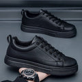 Men's low-top Korean-style sneakers in black, white, and black with white sole colour options.