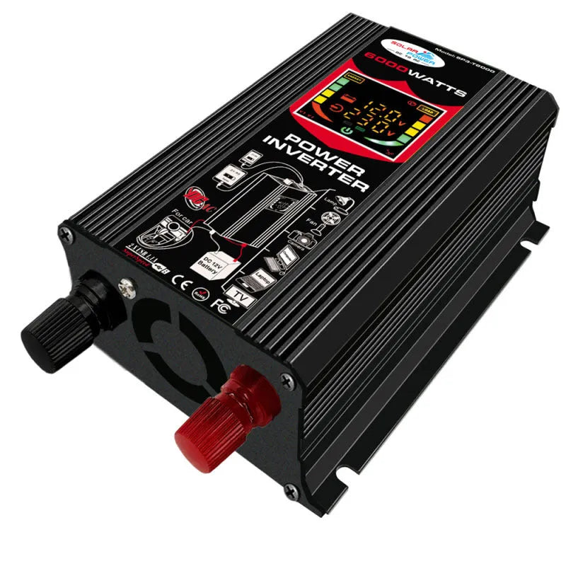 500W car inverter with dual USB ports, smart display, black, 16.5 x 11.2 x 5.6 cm
