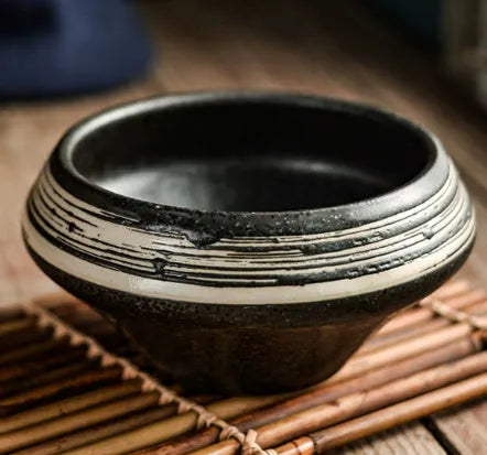 Ceramic Japanese soup bowl in tall design with underglaze pattern