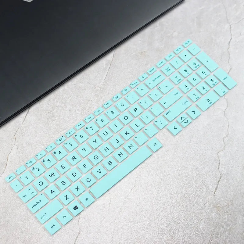 Silicone laptop protective cover for HP 15 fingerprint edition, translucent mint colour on laptop lid