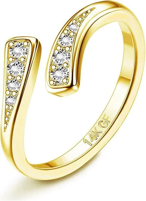 Geometric toe ring with gold plating and rhinestone or water drop decoration options