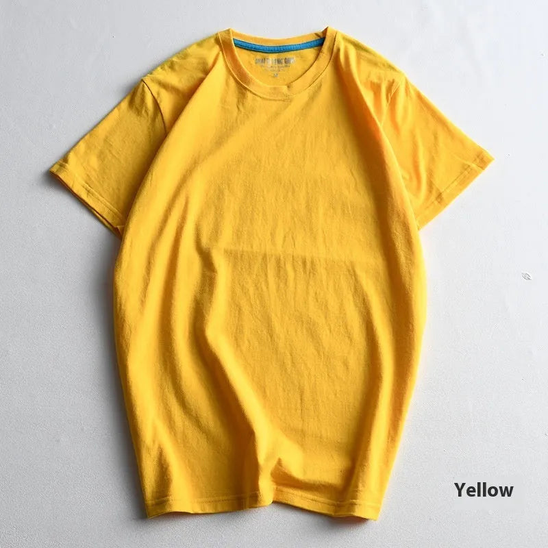 Men's solid colour round neck t-shirt in combed cotton fabric shown in multiple colour options