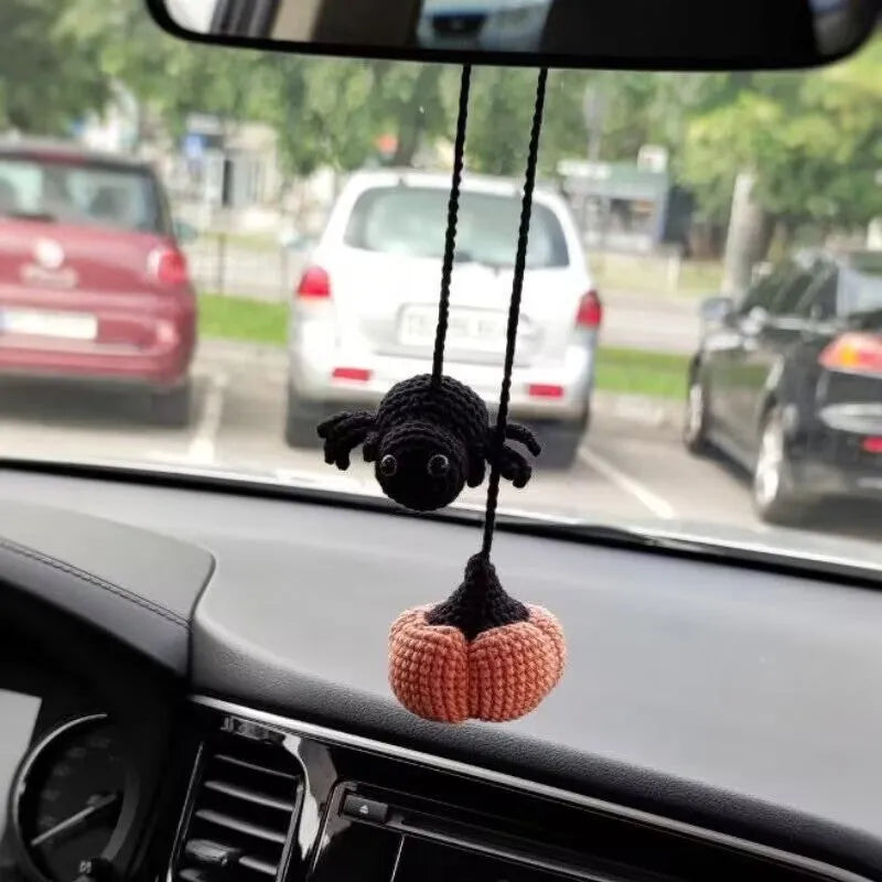 Hand-woven polyester car hanging ornament in cartoon character design