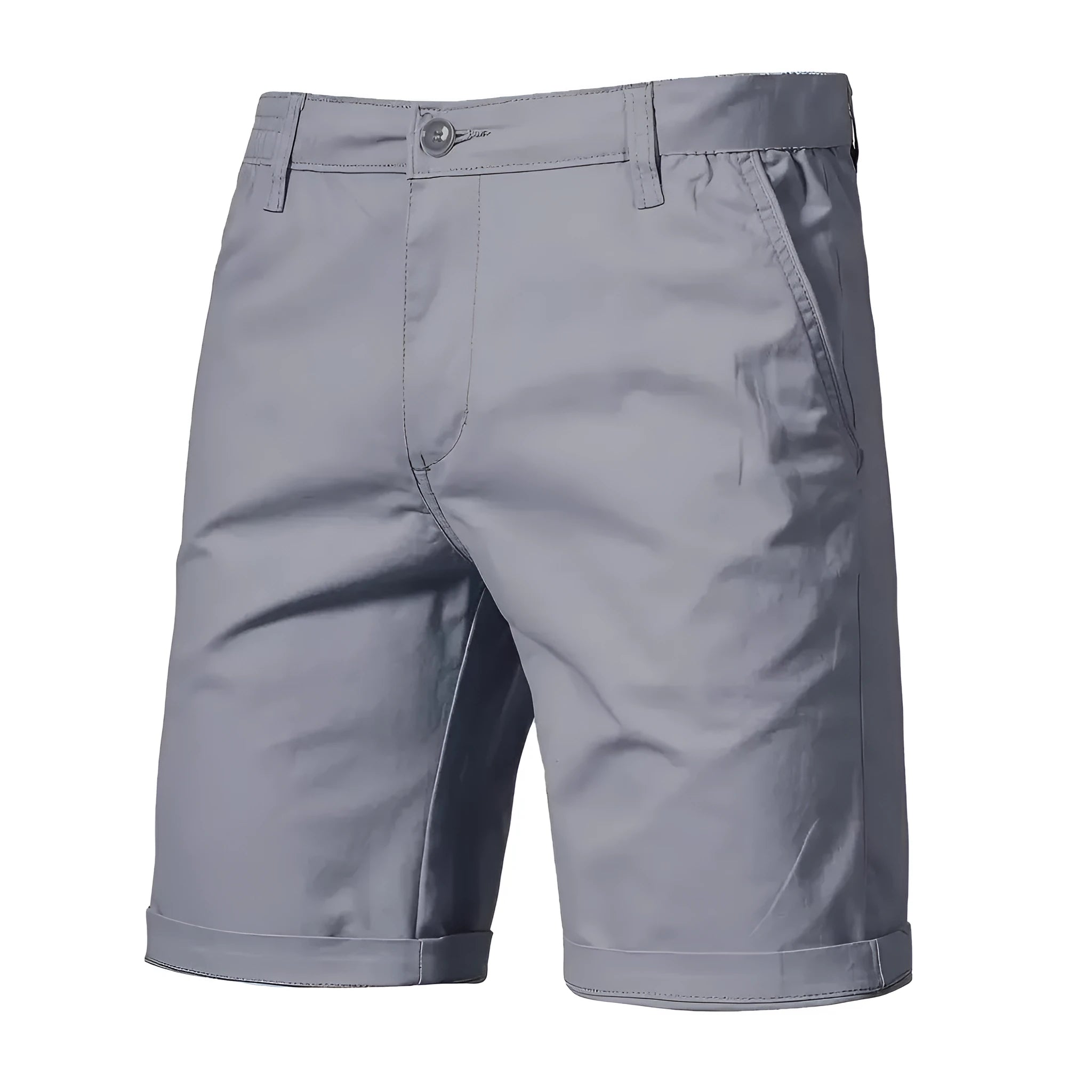 Straight-leg cotton camping shorts in khaki, with zip placket and mid waist, for teenage outdoor leisure