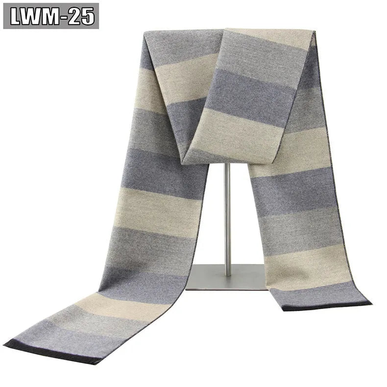 Men's plaid imitation cashmere scarf with tassels, over 175cm long, in a business style
