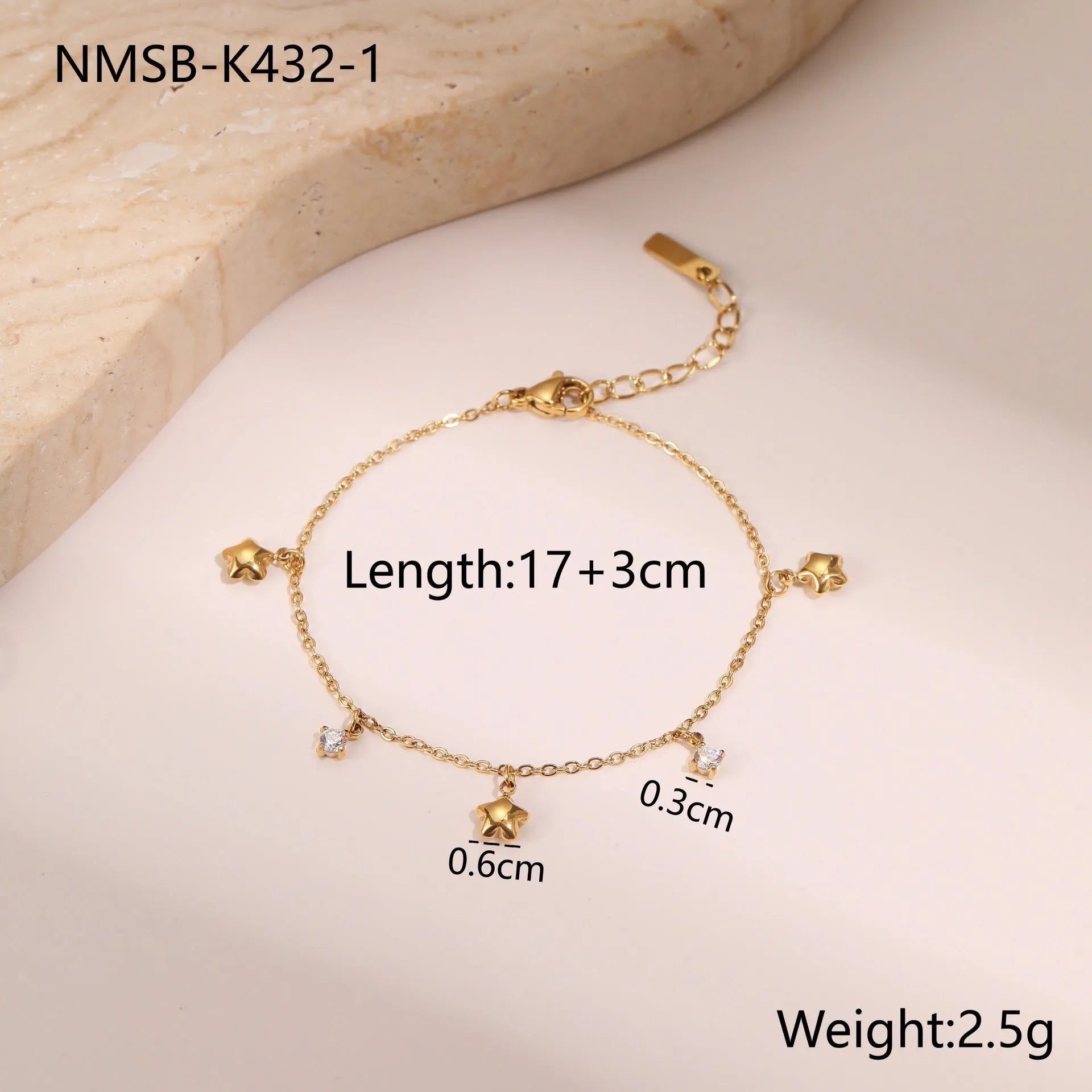 Women's stainless steel bracelet with 18K gold plating and geometric hexagonal star pendant jewellery