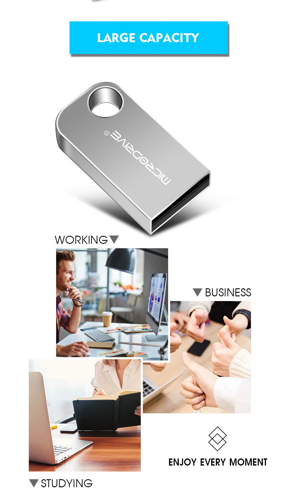 Silver gray metal USB flash drive with rotating connector, 64GB capacity, vehicle-mounted design.