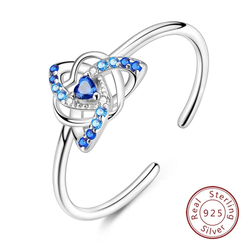 925 sterling silver heart-shaped dreamcatcher ring in blue colour adjustable opening