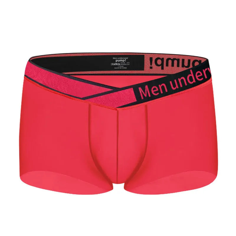 Men's low waist seamless underwear in black with a red gradient laser design pattern