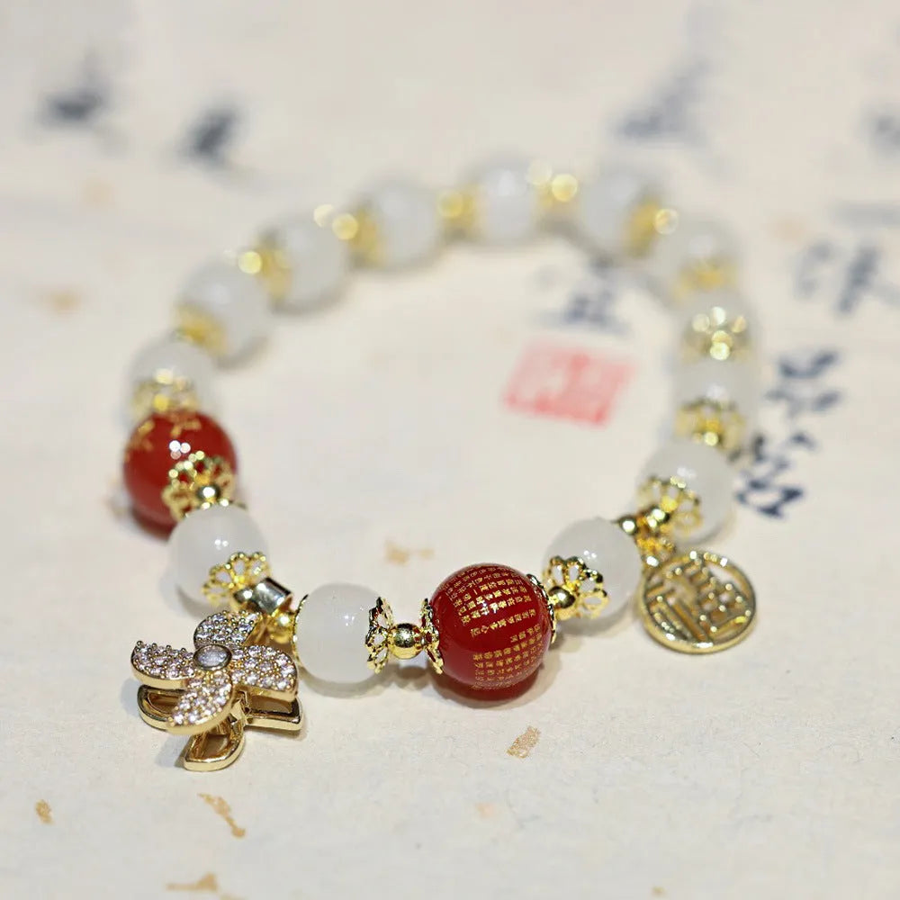 Fugui Safety Lock Windmill glass bracelet in Chinese style with safety lock and fu character motifs