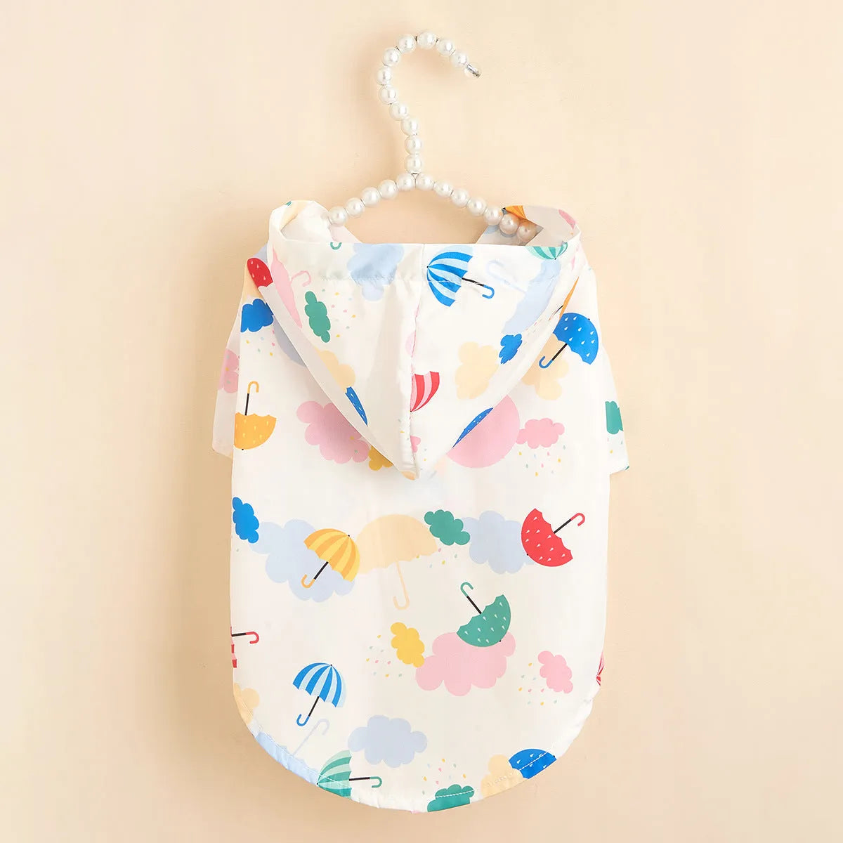 Colourful cartoon umbrella pattern dog raincoat in polyester fabric for rainy weather protection