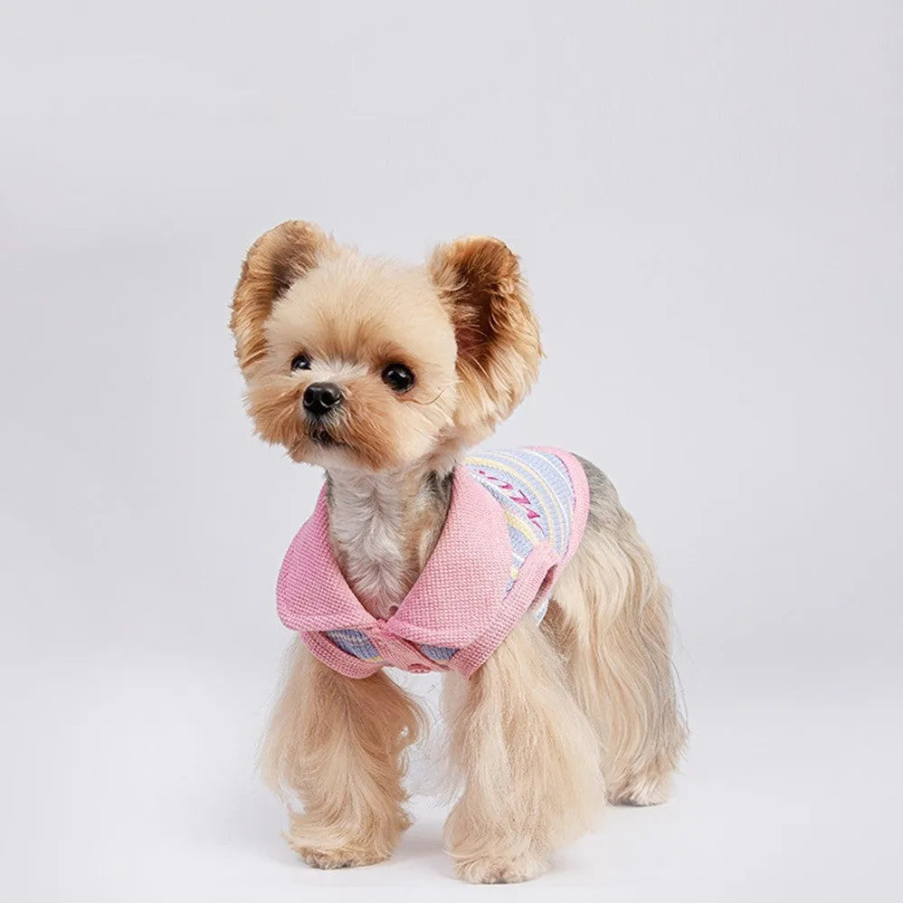 Pink purple reversible autumn vest for small dog or cat with elastic leg openings