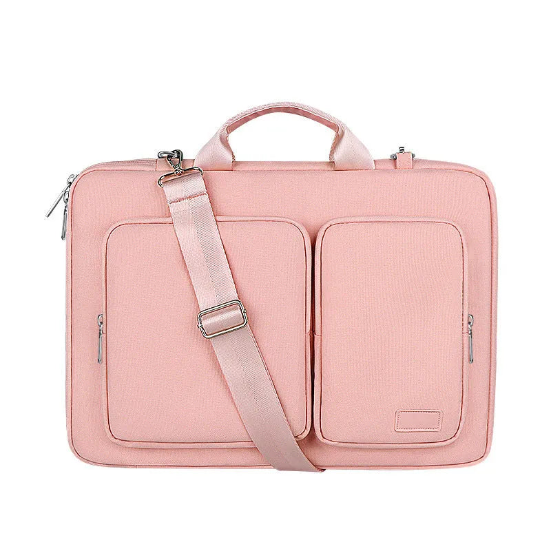 Shock proof shoulder laptop bag in solid colour with polyester shell and zipper closure