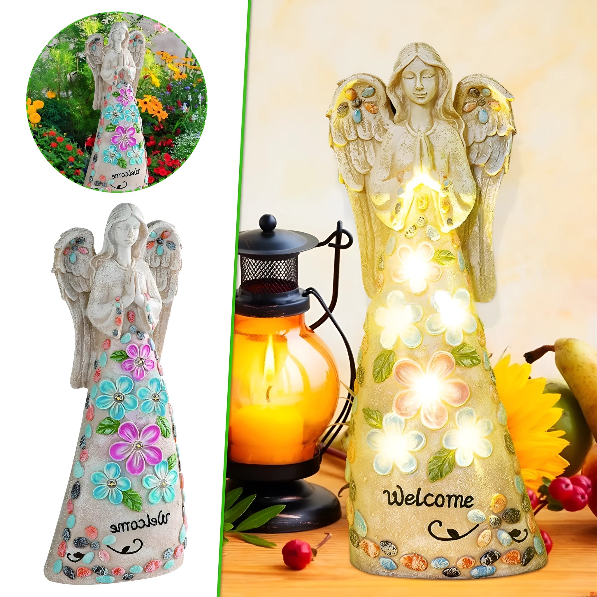 Solar angel resin lamp 25cm white LED coloured finish for garden decoration