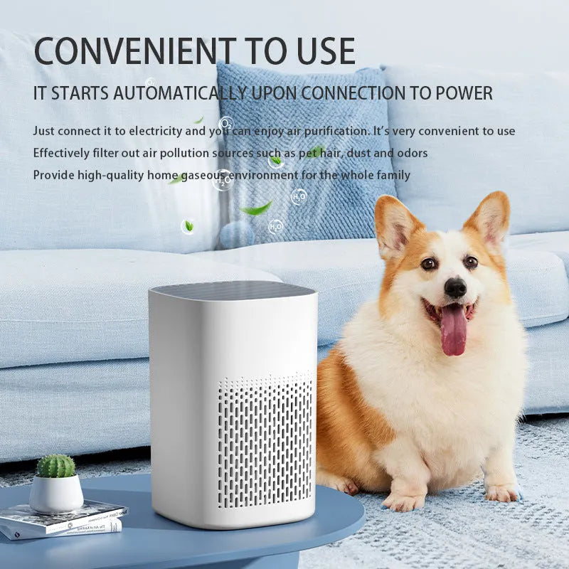 Simple style desktop air purifier with USB cable for small room odour and smoke removal