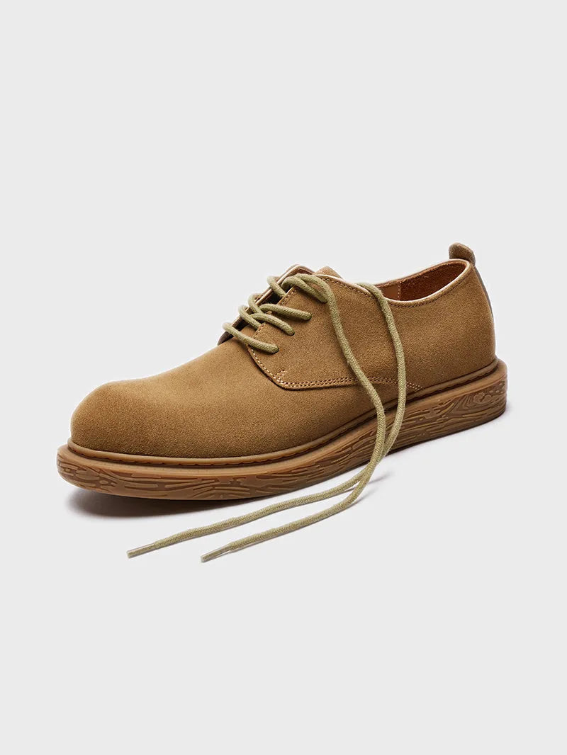 American retro outdoor waterproof cowhide derby work shoes for men in light brown, lace-up style