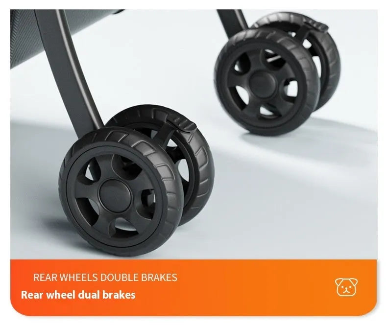 Black metal pet cart with one-click folding mechanism and detachable construction