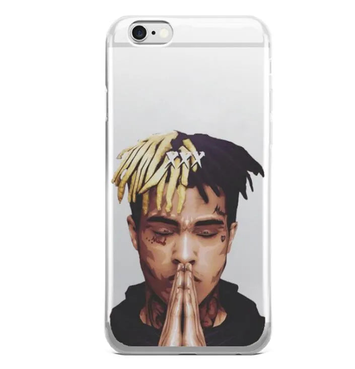 Transparent half-wrapped iPhone case with matte finish and XXXTentacion graphic design on a phone.