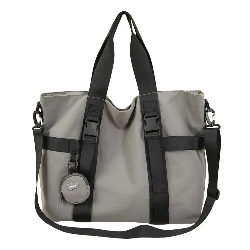 Men's large capacity travel shoulder bag in grey Oxford cloth with coin purse