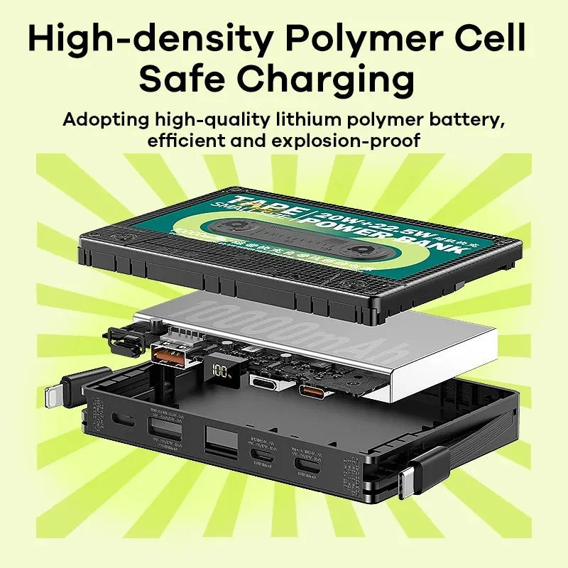 Remax Tape 10000mAh power bank in black with retro design and two-way fast charge