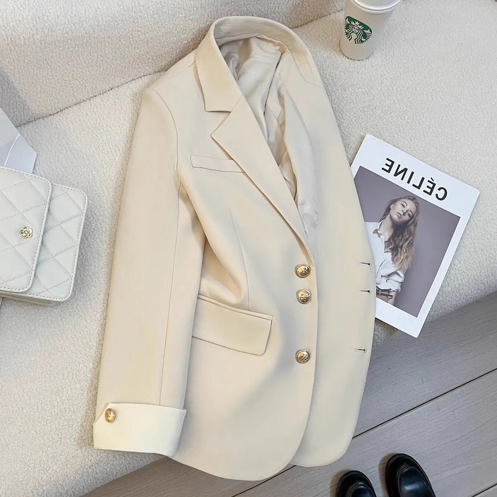 Women's Korean style loose fit coat in milky white colour with pockets and long sleeves