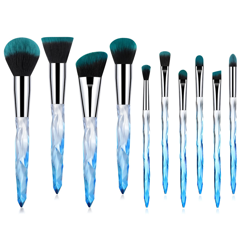 10 clear crystal diamond shank foundation brushes with artificial fibre bristles in four colour options
