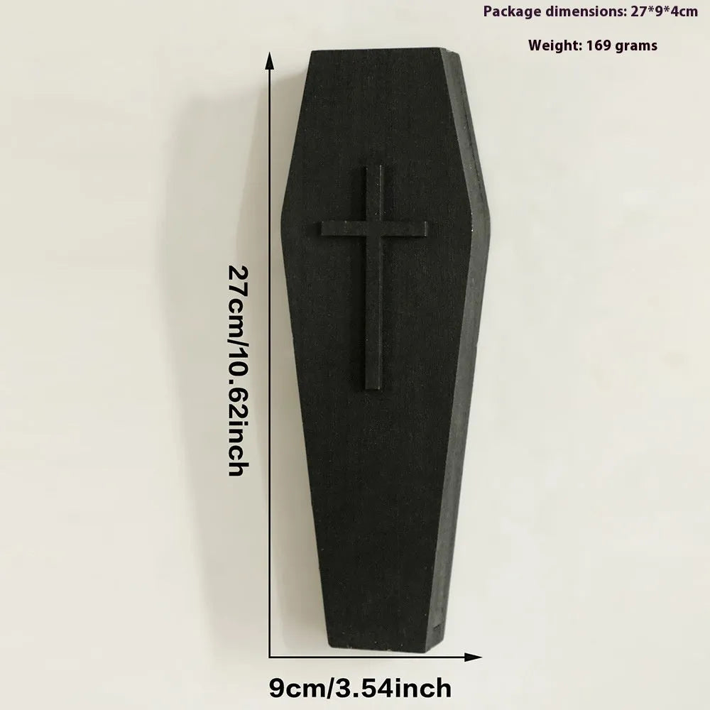 Wooden cross wall shelf decoration in black with integrated vase shelf measuring 27cm by 9cm