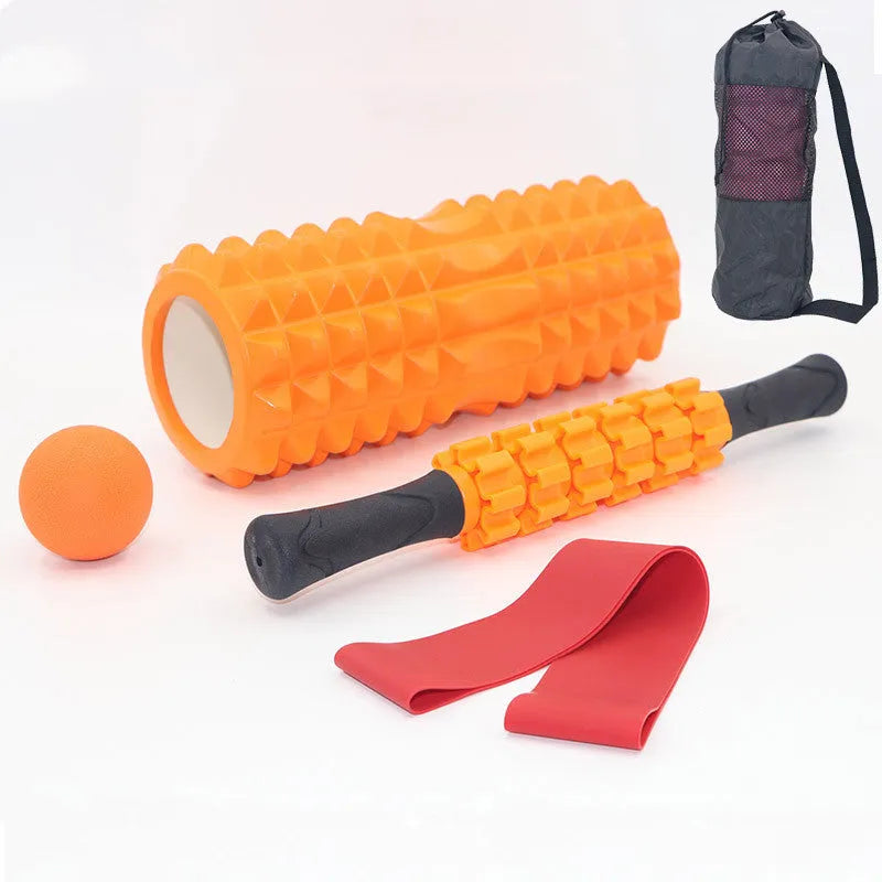 Hollow foam pilates yoga shaft set with crescent model, massage stick, and fascia ball in black
