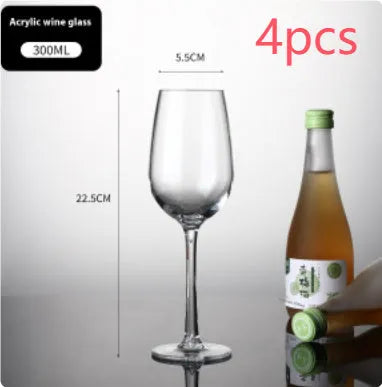 Clear acrylic wine glass with stem and bowl, shown in 550ml and 300ml sizes for party catering.