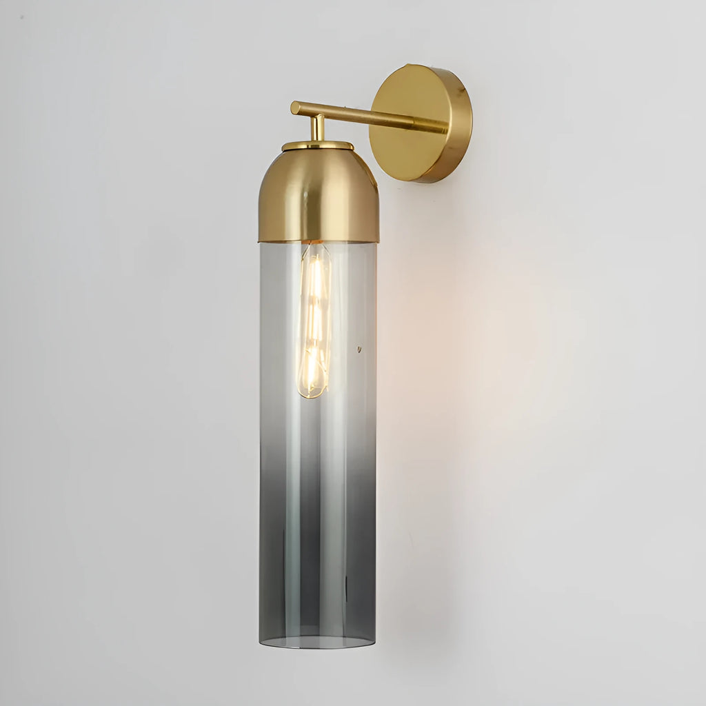 Modern minimalist glass wall lamp with an E27 holder in a choice of light colours on a living room wall.