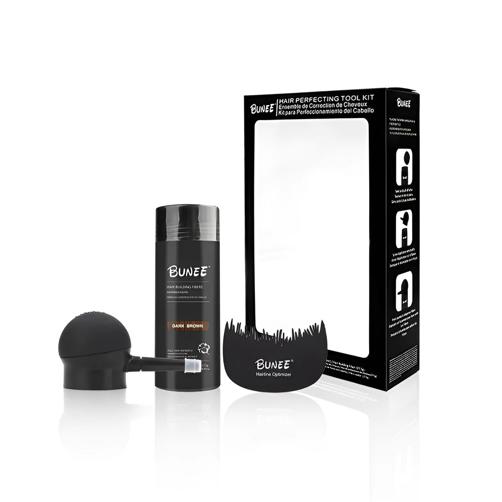 Boxed dense hair fiber powder three-piece set for thinning hair coverage in nine colour options
