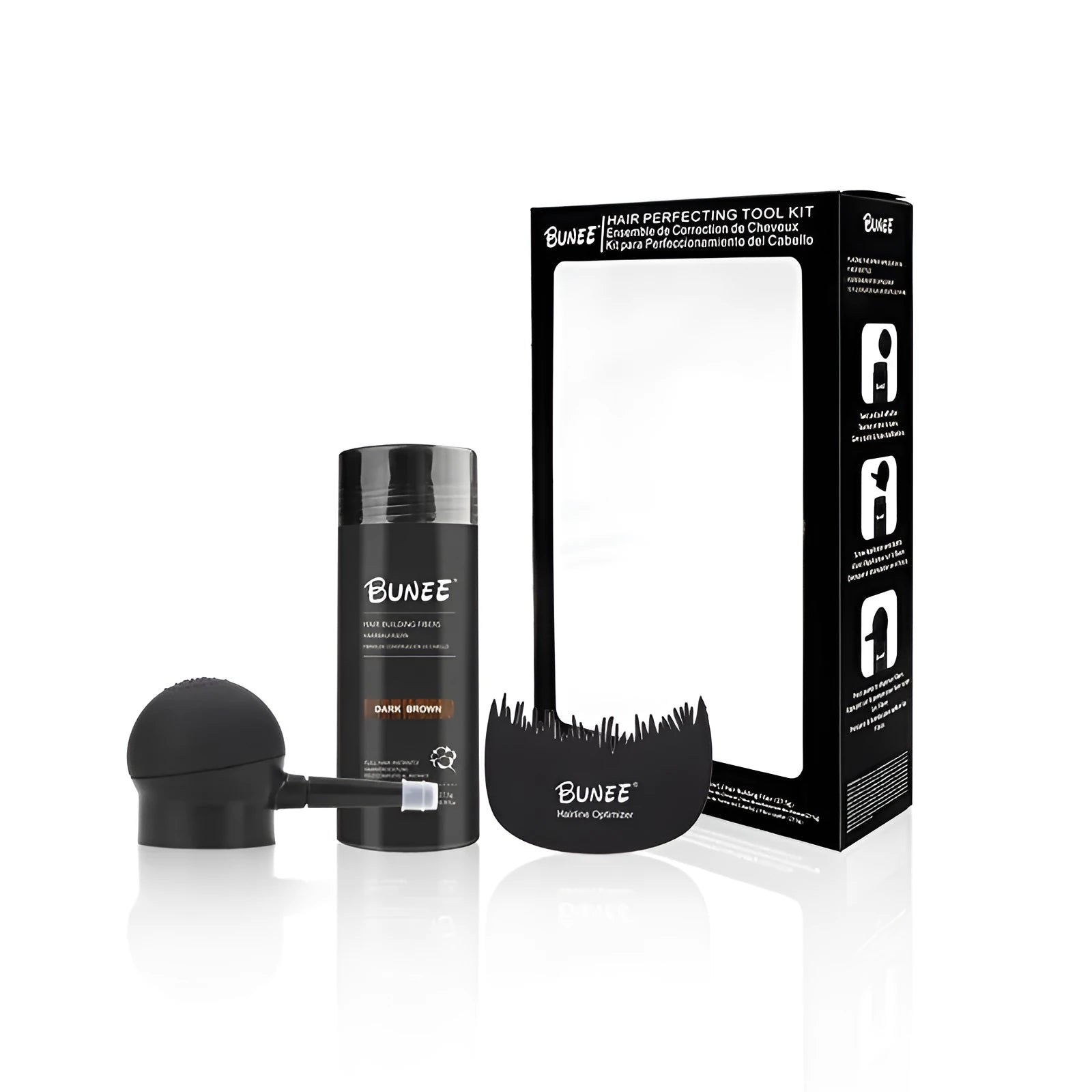 Boxed dense hair fiber powder three-piece set for thinning hair coverage in nine colour options