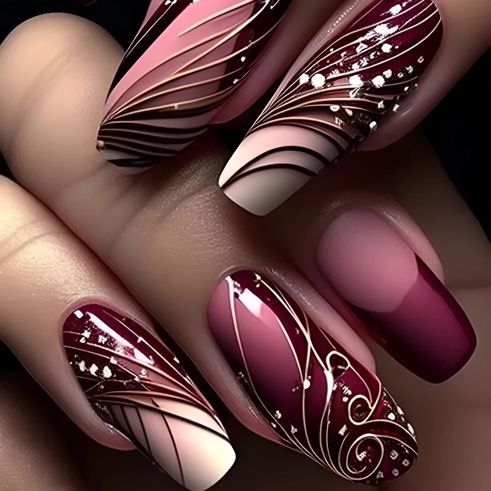 Pack of French line pattern removable fake nail stickers with adhesive glue