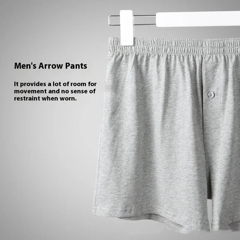 Men's light grey cotton boxer shorts with high waist and loose fit design