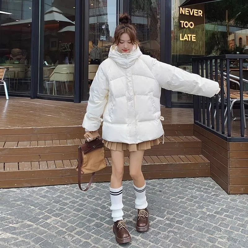 Women's loose-fit cotton-padded jacket with princess sleeves in Milky White.