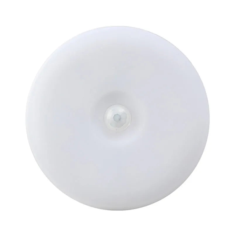 Round ABS rechargeable night induction lamp with automatic motion sensing and three colour light modes for elderly home safety